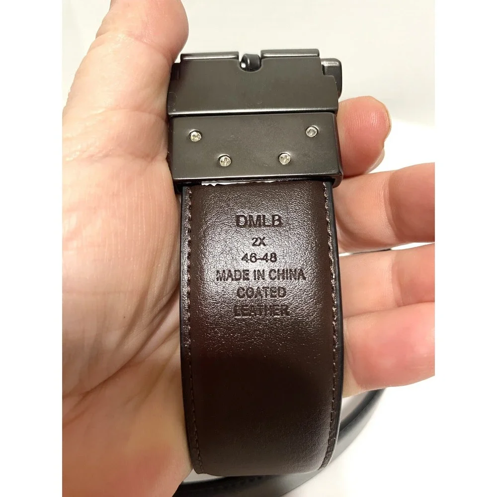 DMLB Mens Reversible Belt Black Brown Coated Leather Gunmetal Buckle 2X 46-48